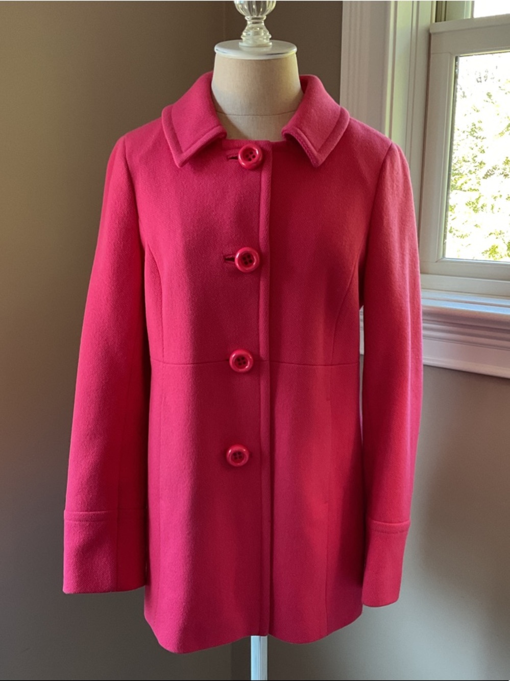J. Crew Azalea Pink Single-Breasted Wool Pea Coat